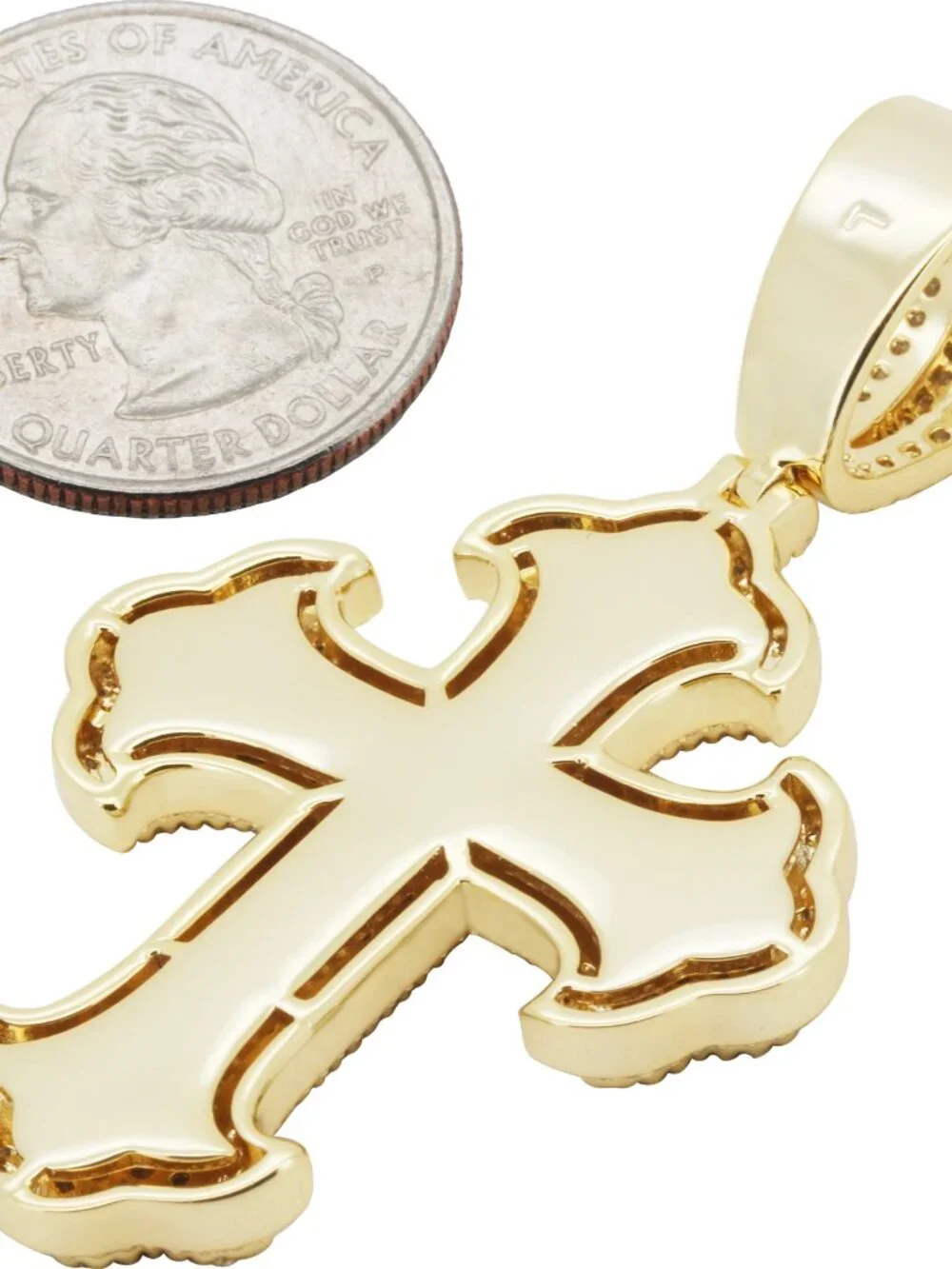 14k Yellow/White Gold Plated AAA Cubic Zirconia Cluster Flared Cross Pendant